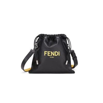 FENDI SOFT NAPPA LOGO SMALL DRAWSTRING POUCH BAG 7VA510ADM9F0R2A (24*23*2cm)